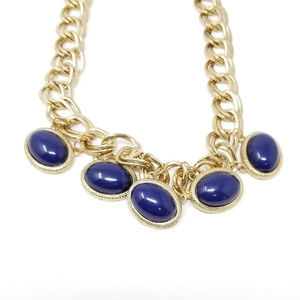 GNW Statement Necklace Blue Oval Gold Tone Chain